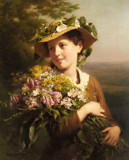 Fritz Zuber-Buhler Young Beauty with Bouquet oil painting image